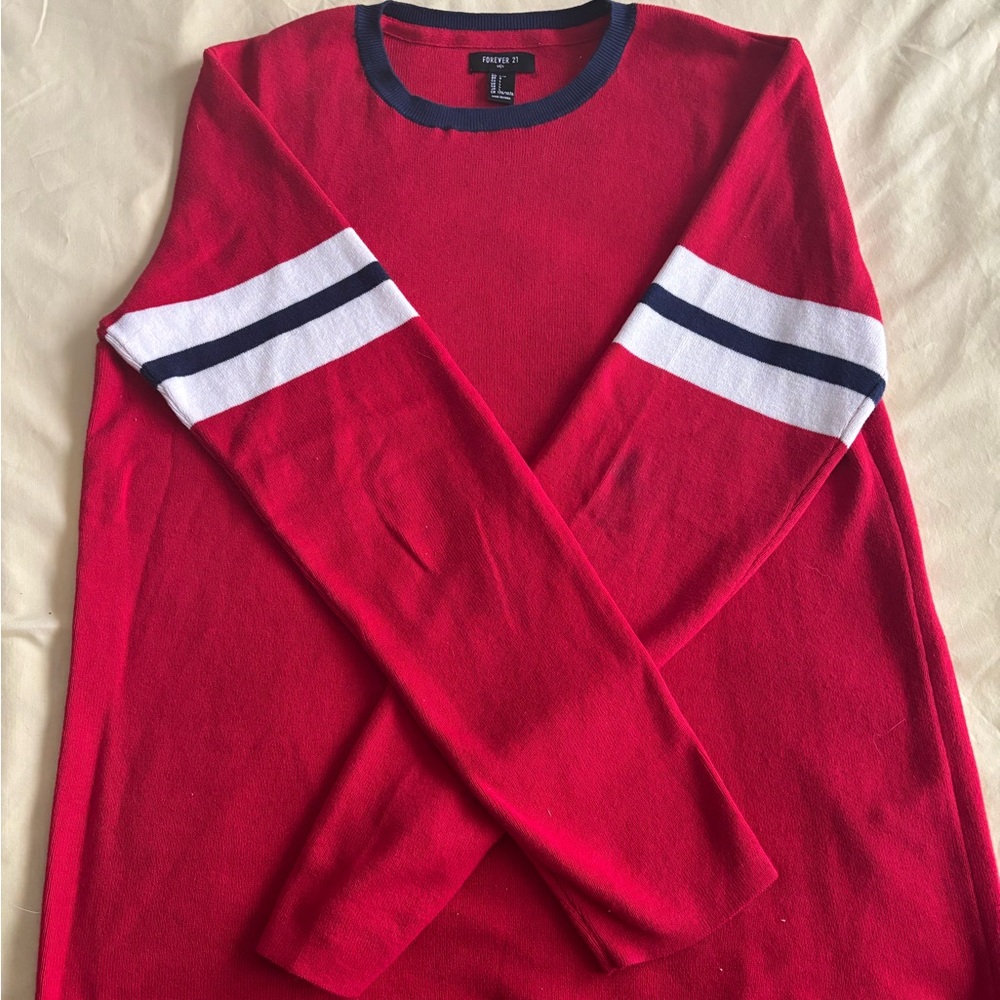 Forever 21 Red Sweater with Striped Sleeves